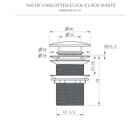 Niche Brushed Stainless Steel Unslotted Click Clack Basin Waste